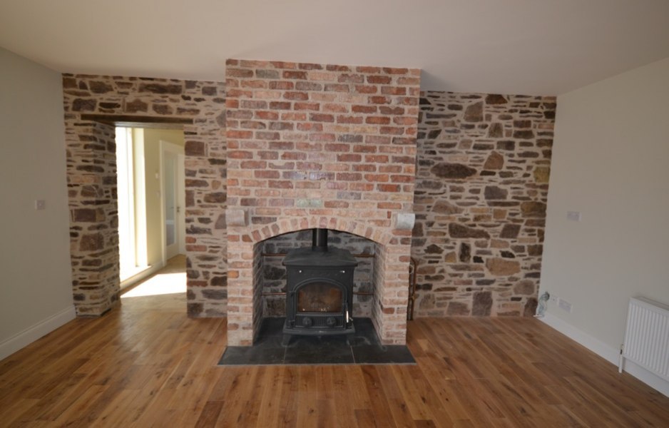 Red brick fireplace