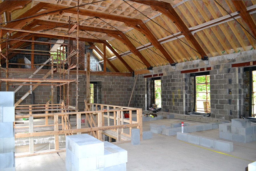 reclaimed timber trusses interior new build warm roof system cork