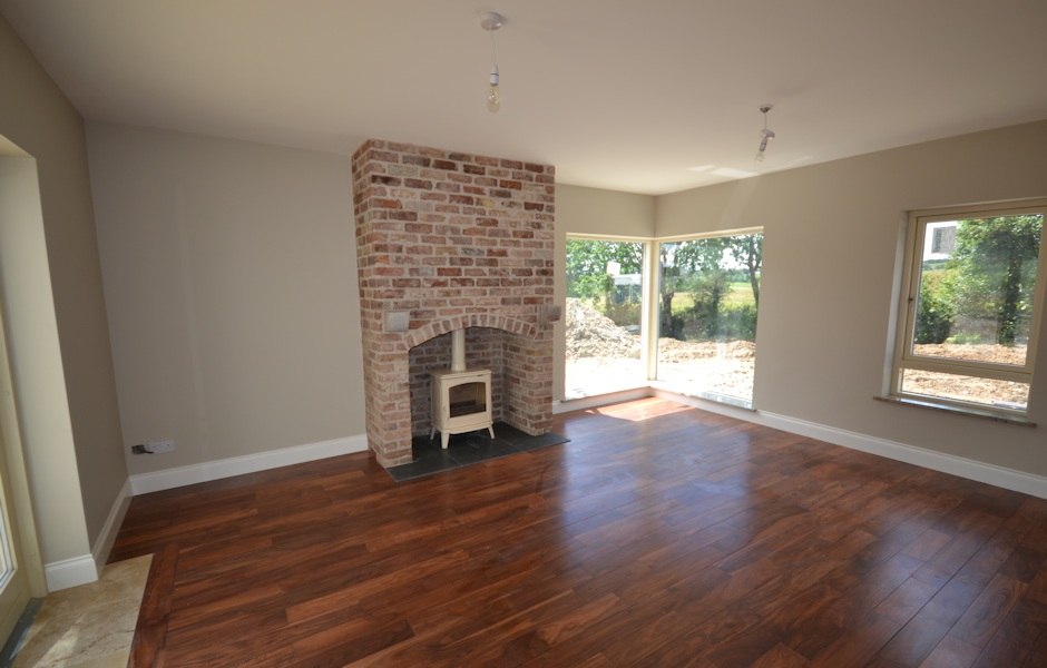 salvaged red brick fireplace